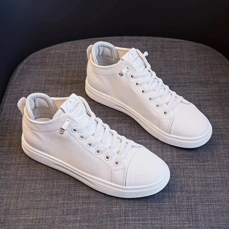 2022 Spring Summer Shoes Women Sneakers Genuine Leather White Shoes Fashion Ladies Sneakers Flat Casual Soft Footwear A3375