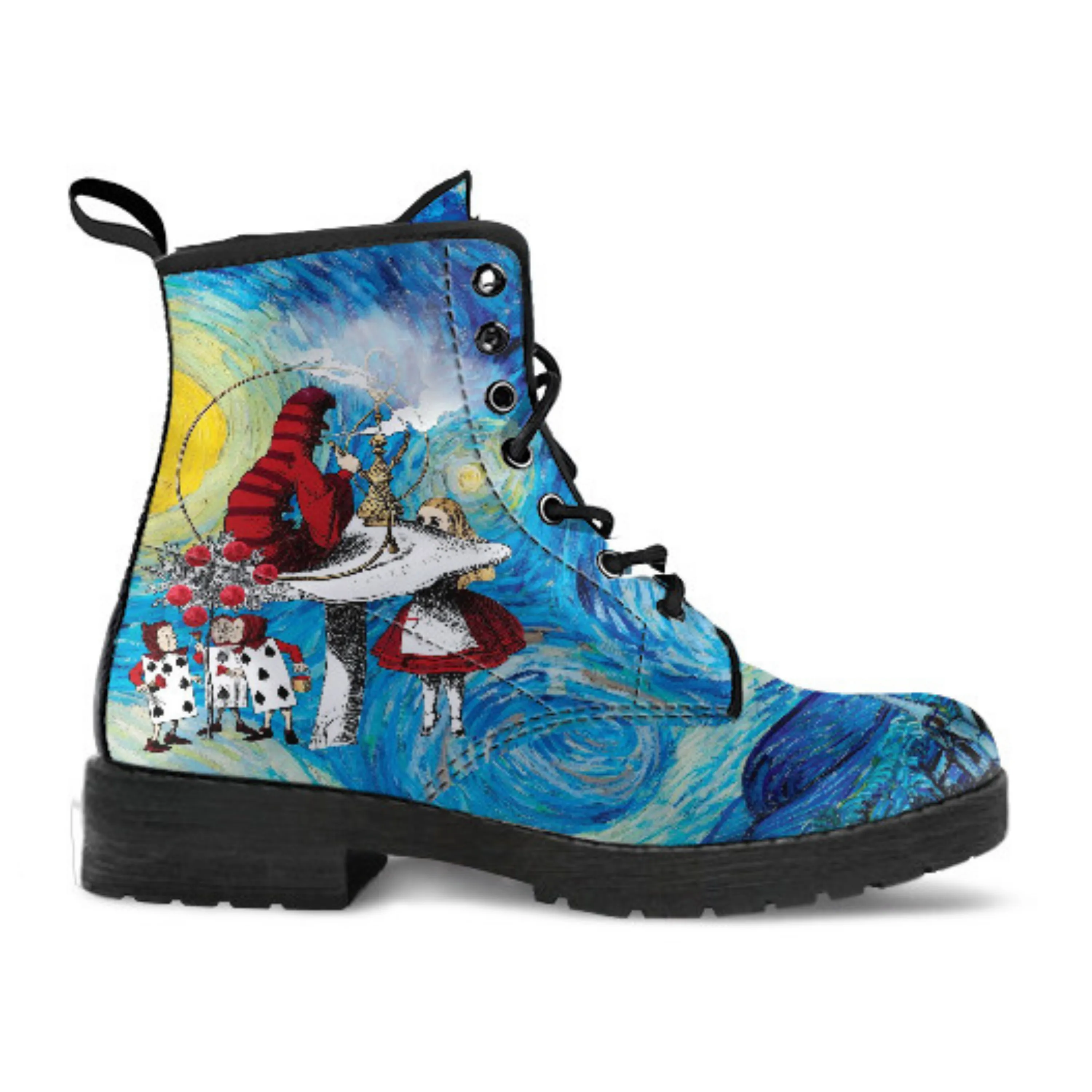 Alice in Wonderland Boots - Alice in Starry Night #101 Red Series | Vegan Custom Shoes, Vincent van Gogh’s World Famous Painting