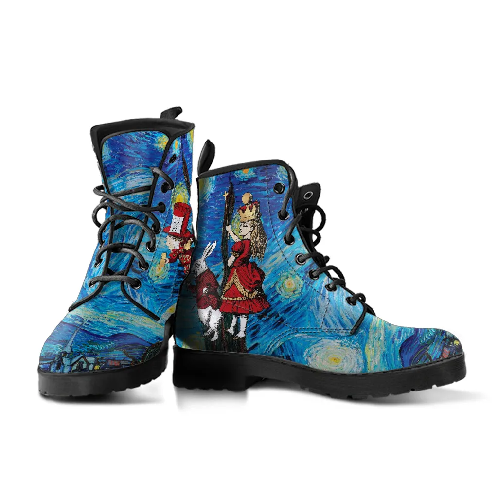 Alice in Wonderland Boots - Alice in Starry Night #101 Red Series | Vegan Custom Shoes, Vincent van Gogh’s World Famous Painting