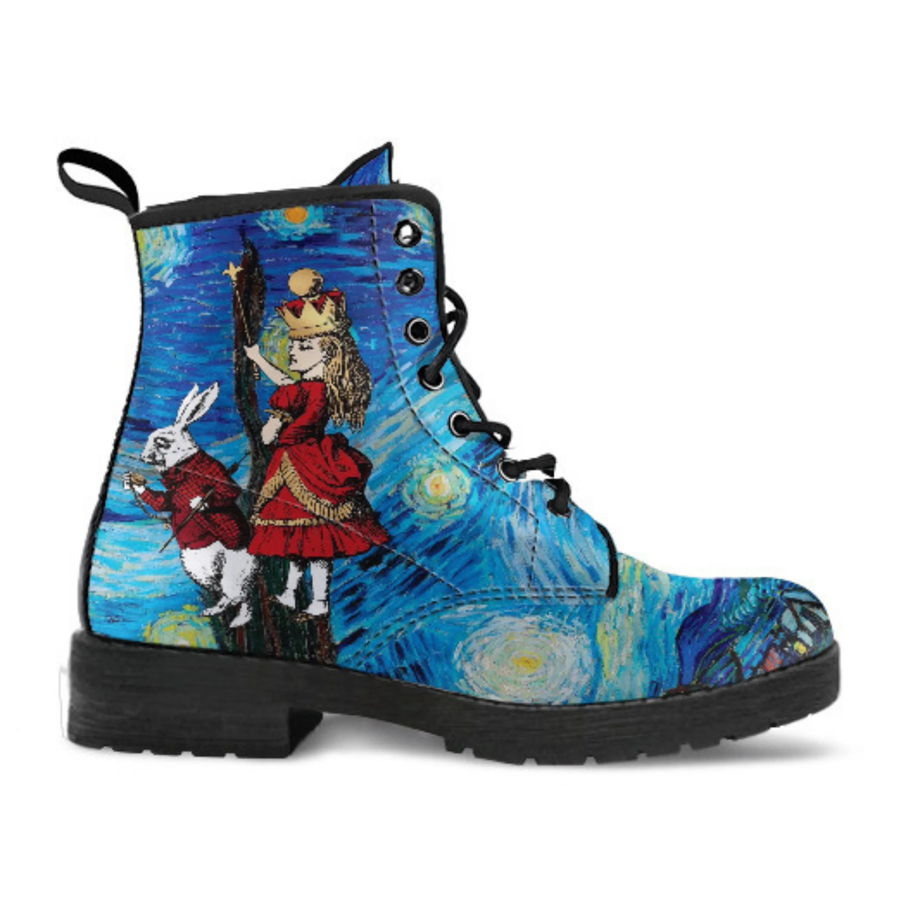 Alice in Wonderland Boots - Alice in Starry Night #101 Red Series | Vegan Custom Shoes, Vincent van Gogh’s World Famous Painting