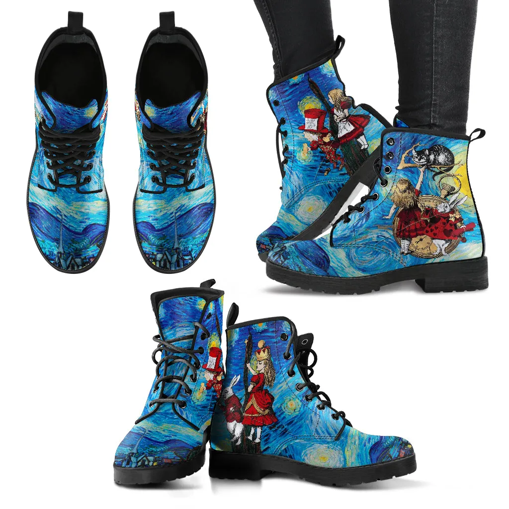 Alice in Wonderland Boots - Alice in Starry Night #101 Red Series | Vegan Custom Shoes, Vincent van Gogh’s World Famous Painting