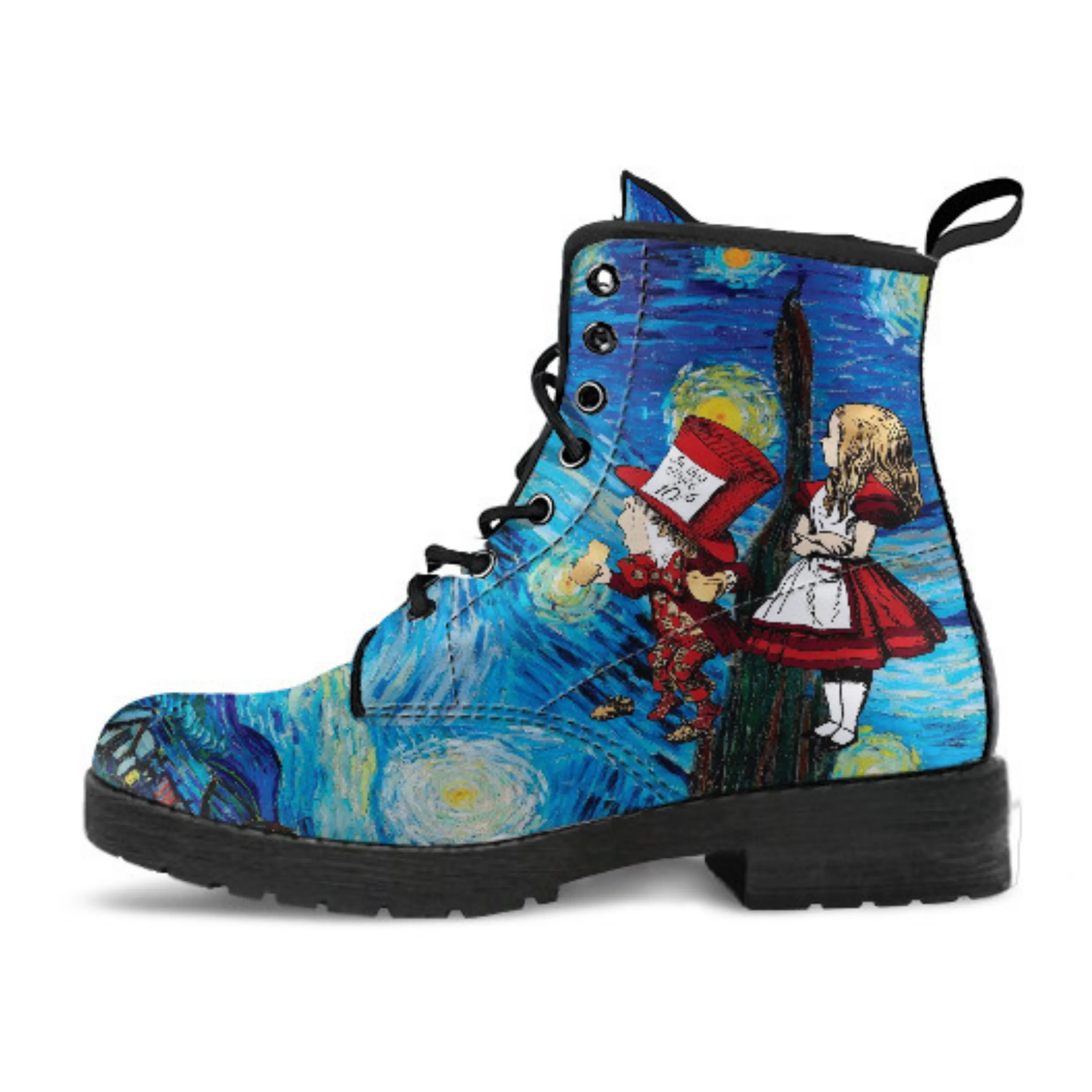 Alice in Wonderland Boots - Alice in Starry Night #101 Red Series | Vegan Custom Shoes, Vincent van Gogh’s World Famous Painting
