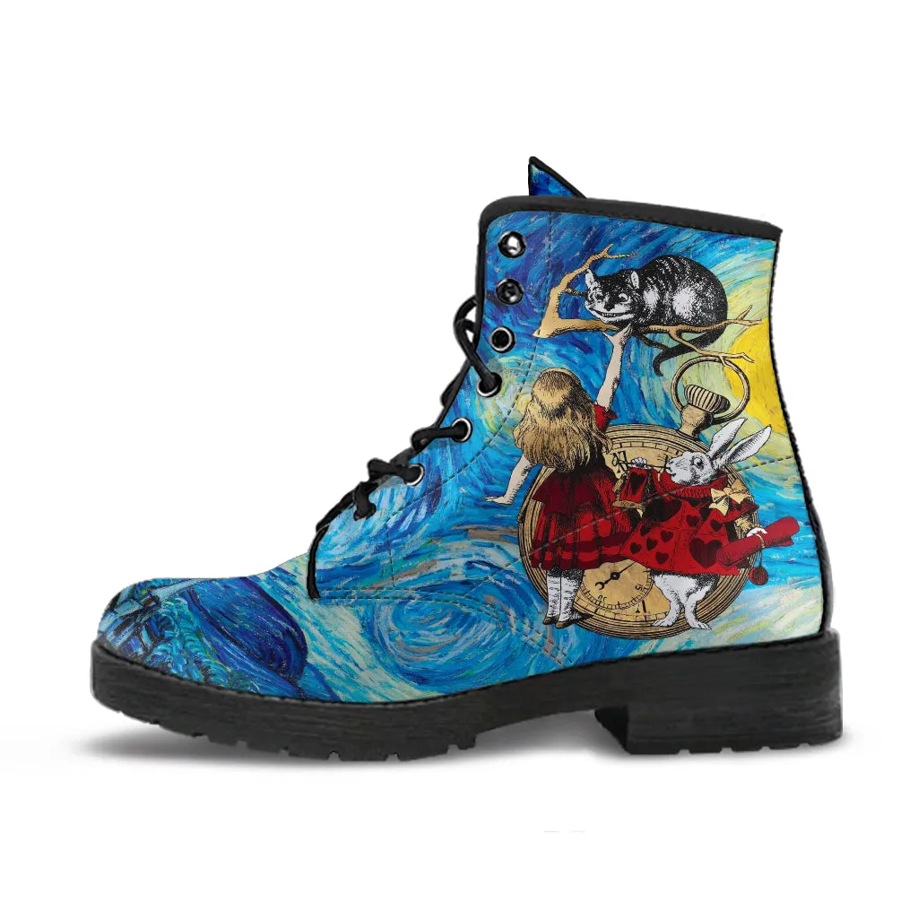 Alice in Wonderland Boots - Alice in Starry Night #101 Red Series | Vegan Custom Shoes, Vincent van Gogh’s World Famous Painting