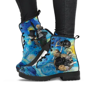 Alice in Wonderland Boots - Alice in Starry Night #103 Gray Series | Custom Vegan Shoes, Vincent van Gogh's World Famous Painting
