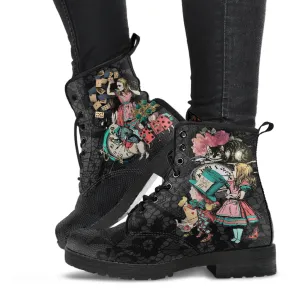 Alice in Wonderland Boots - Alice in Wonderland Gifts #101 Coral Series, Black Lace Print | Birthday Gift Idea, Women's Custom Shoes