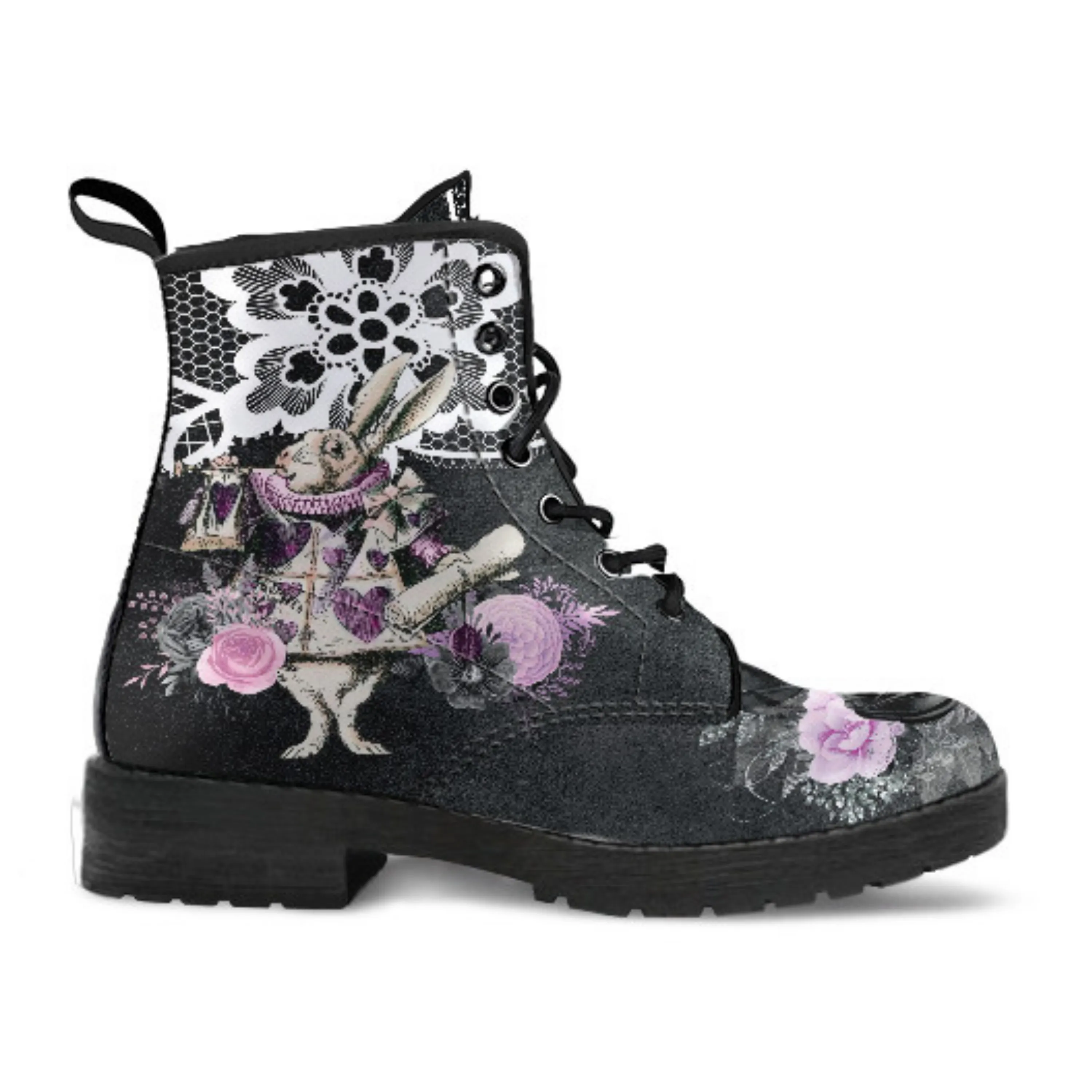 Alice in Wonderland Boots - Alice in Wonderland Gifts #101 Lilac Series | Aesthetic Purple Vegan Leather Lace Up Boots, Birthday