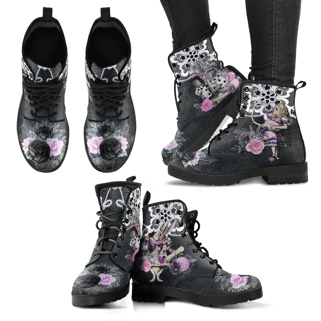 Alice in Wonderland Boots - Alice in Wonderland Gifts #101 Lilac Series | Aesthetic Purple Vegan Leather Lace Up Boots, Birthday