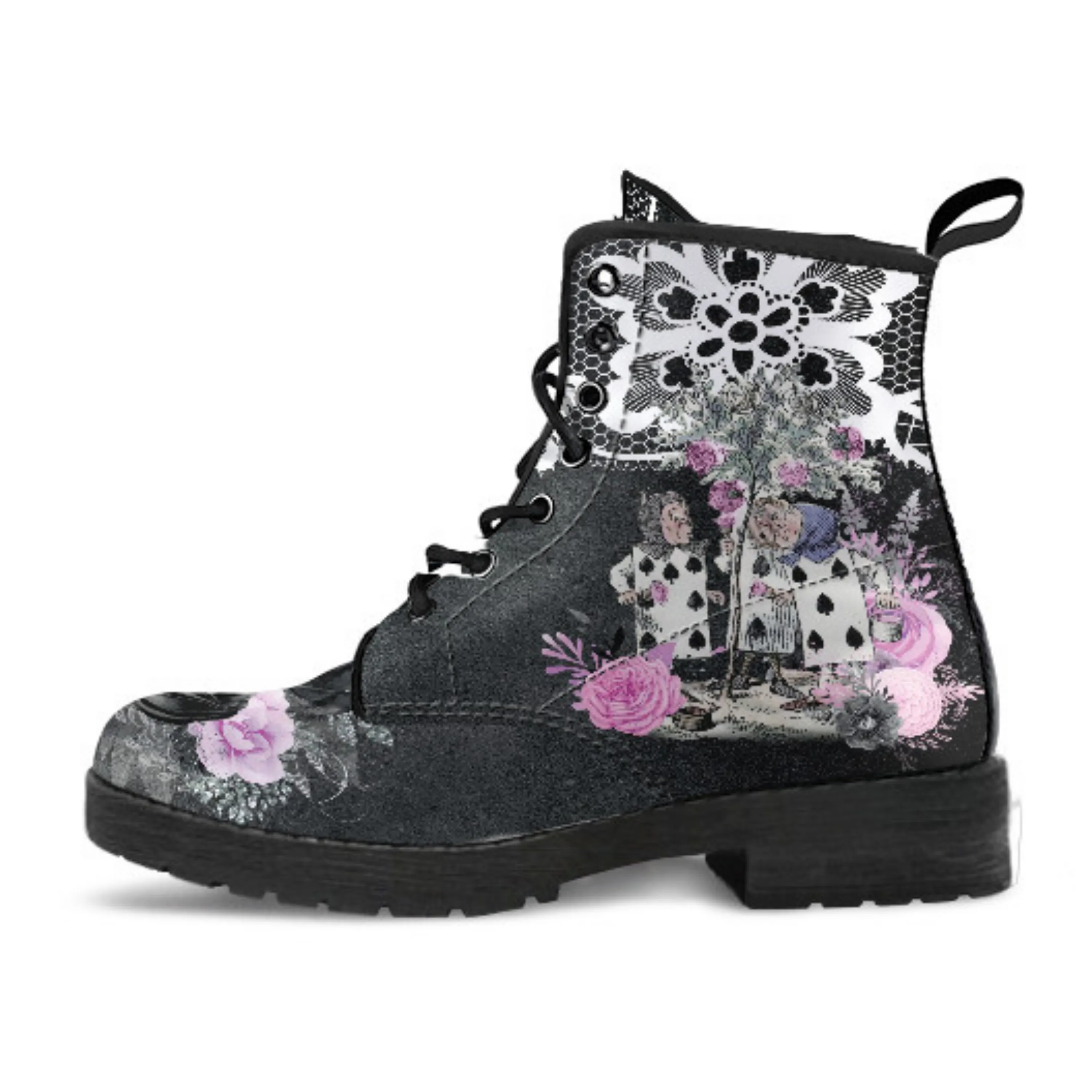 Alice in Wonderland Boots - Alice in Wonderland Gifts #101 Lilac Series | Aesthetic Purple Vegan Leather Lace Up Boots, Birthday