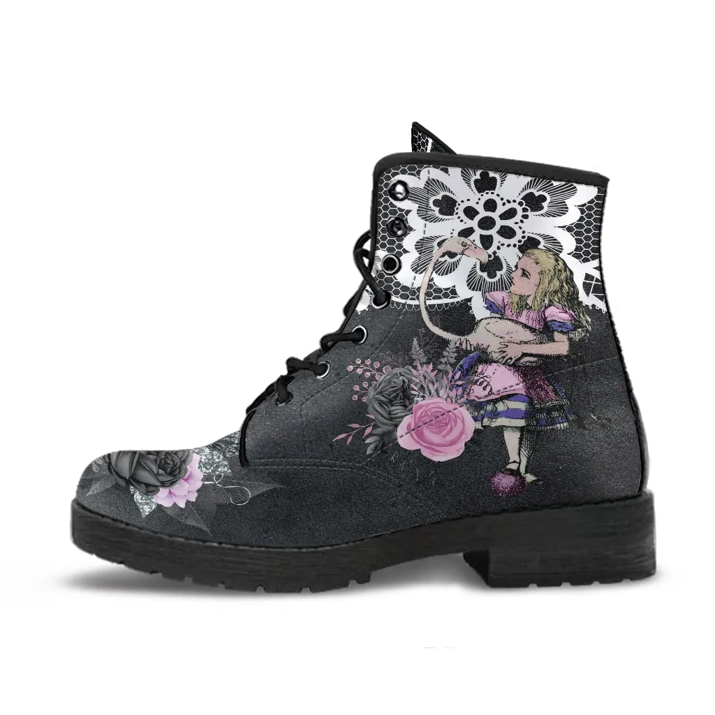 Alice in Wonderland Boots - Alice in Wonderland Gifts #101 Lilac Series | Aesthetic Purple Vegan Leather Lace Up Boots, Birthday