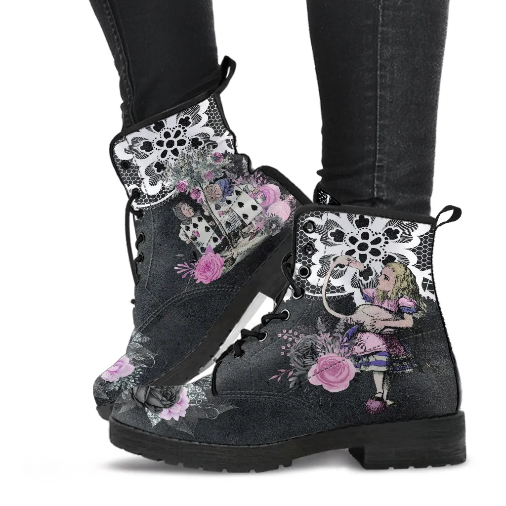 Alice in Wonderland Boots - Alice in Wonderland Gifts #101 Lilac Series | Aesthetic Purple Vegan Leather Lace Up Boots, Birthday