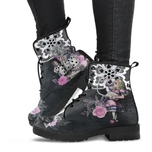 Alice in Wonderland Boots - Alice in Wonderland Gifts #101 Lilac Series | Aesthetic Purple Vegan Leather Lace Up Boots, Birthday