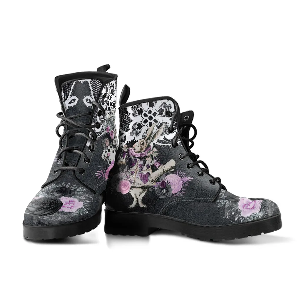 Alice in Wonderland Boots - Alice in Wonderland Gifts #101 Lilac Series | Aesthetic Purple Vegan Leather Lace Up Boots, Birthday