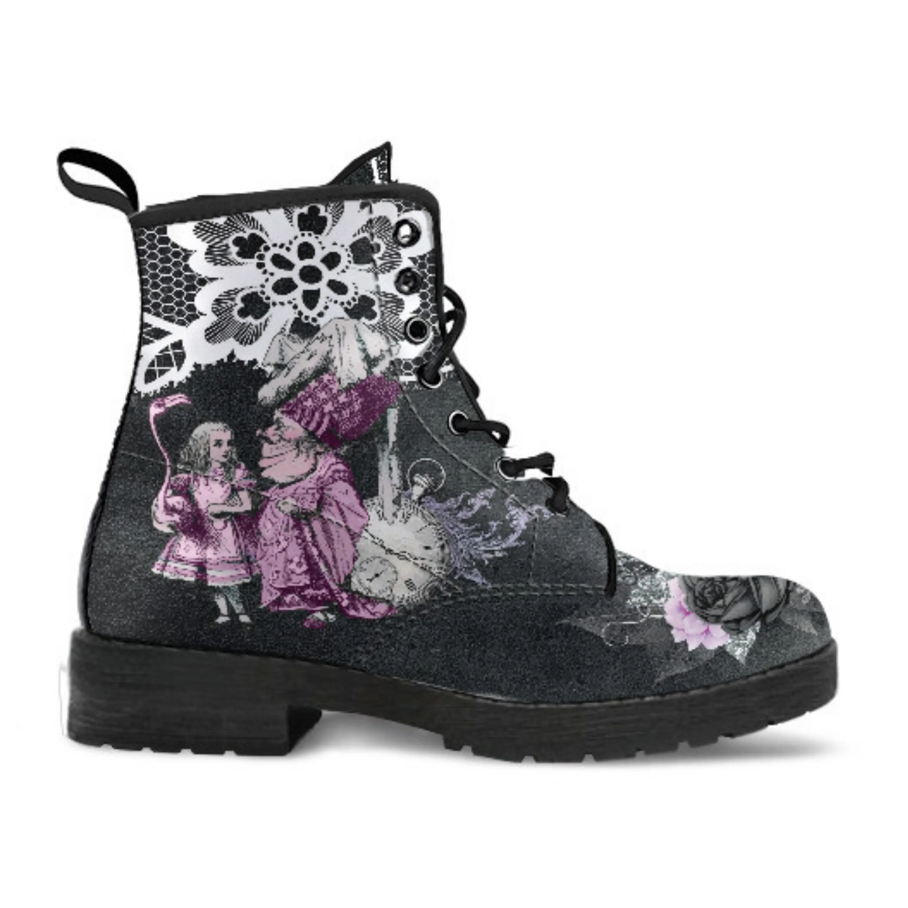 Alice in Wonderland Boots - Alice in Wonderland Gifts #101 Lilac Series | Aesthetic Purple Vegan Leather Lace Up Boots, Birthday