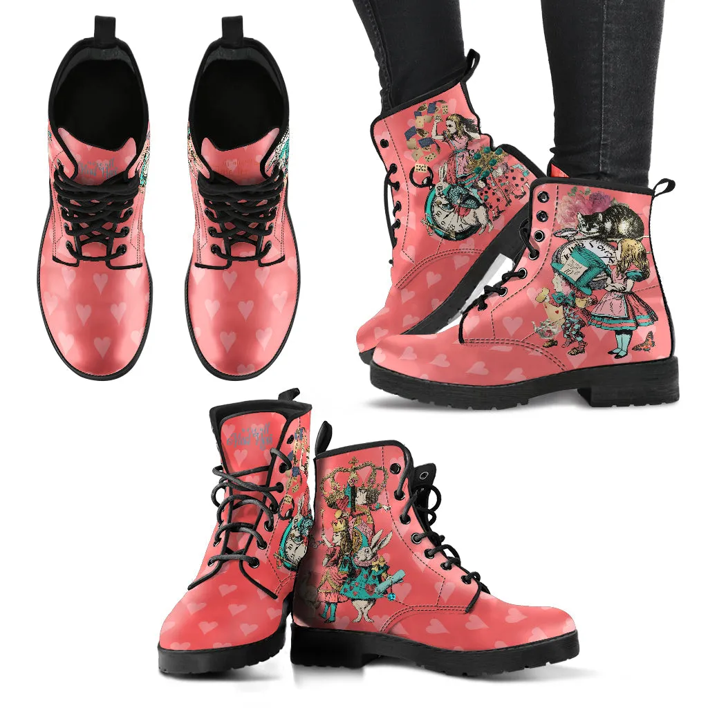 Alice in Wonderland Boots - Alice in Wonderland Gifts #102 Coral Series | Birthday Gift Idea, Women's Vegan Leather Black Hipster