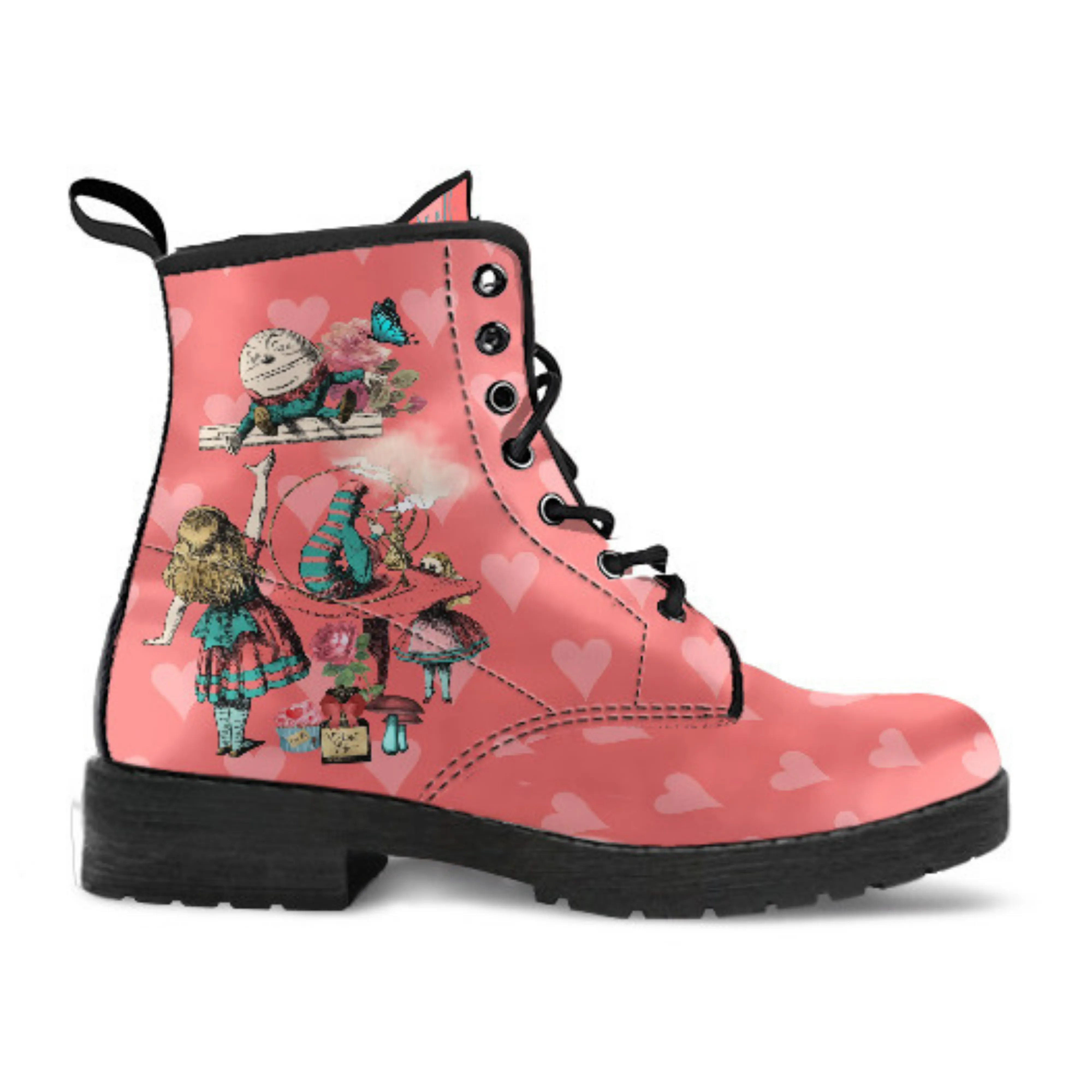 Alice in Wonderland Boots - Alice in Wonderland Gifts #102 Coral Series | Birthday Gift Idea, Women's Vegan Leather Black Hipster
