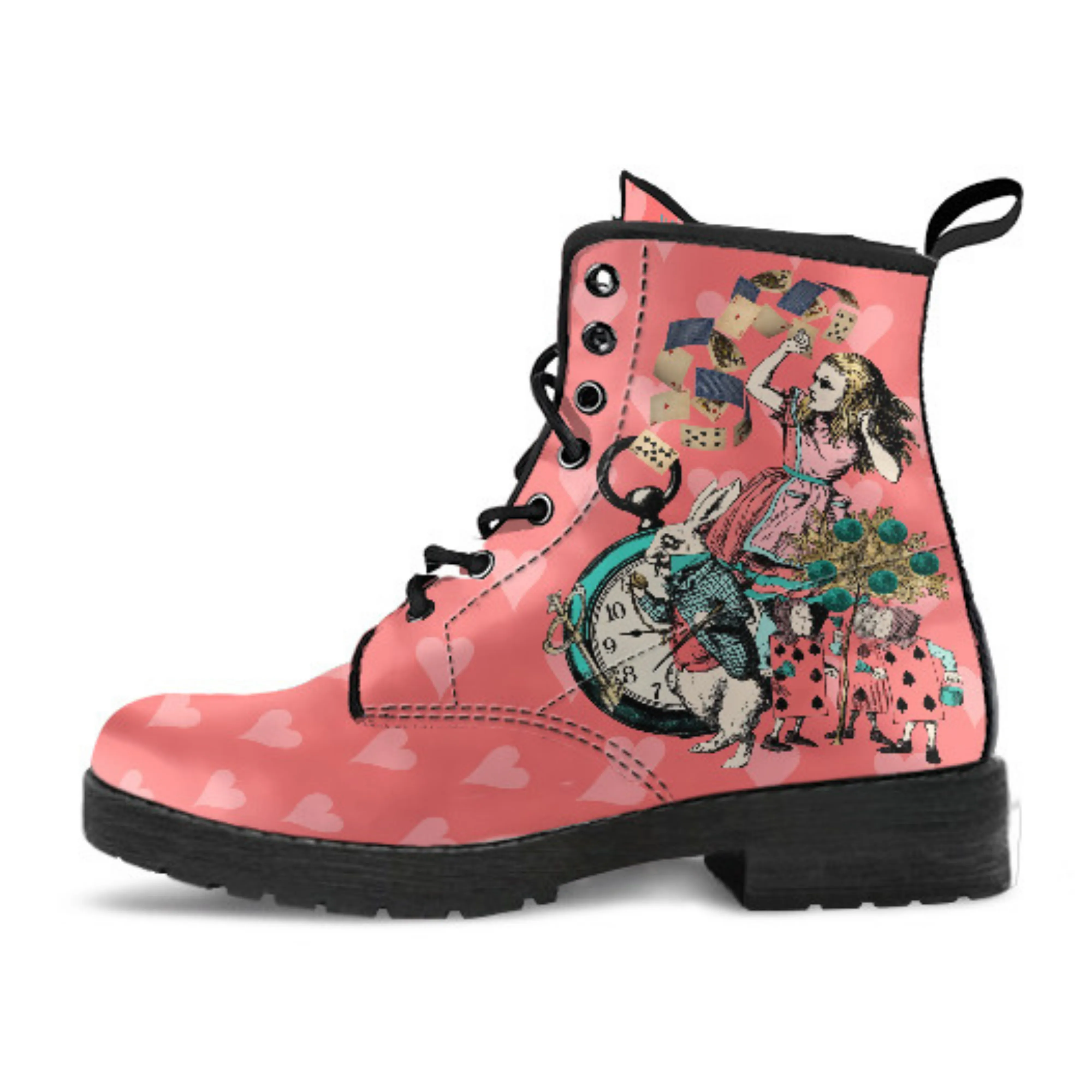 Alice in Wonderland Boots - Alice in Wonderland Gifts #102 Coral Series | Birthday Gift Idea, Women's Vegan Leather Black Hipster