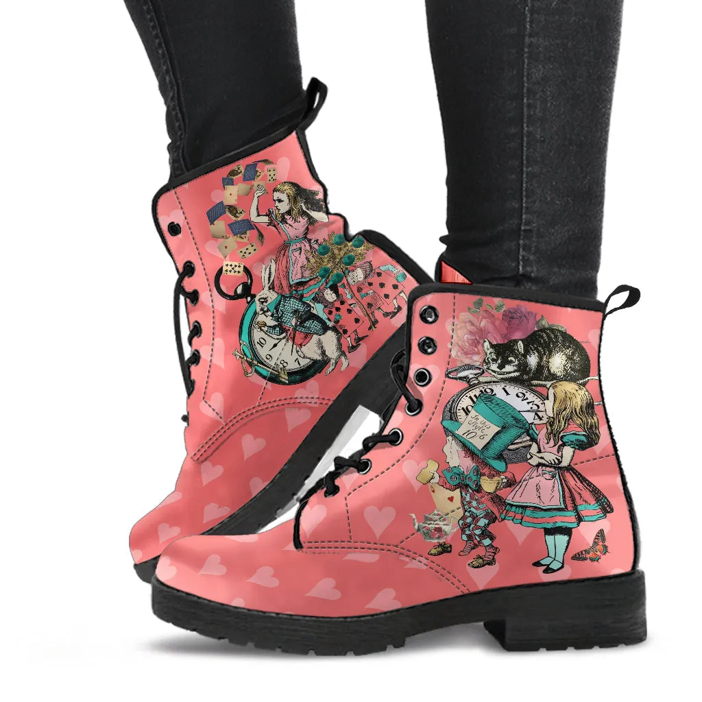 Alice in Wonderland Boots - Alice in Wonderland Gifts #102 Coral Series | Birthday Gift Idea, Women's Vegan Leather Black Hipster