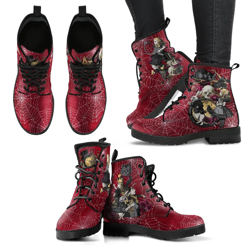 Alice in Wonderland Boots - Alice in Wonderland Gifts #102 Goth Series, Custom Shoes, Vegan Leather 90s