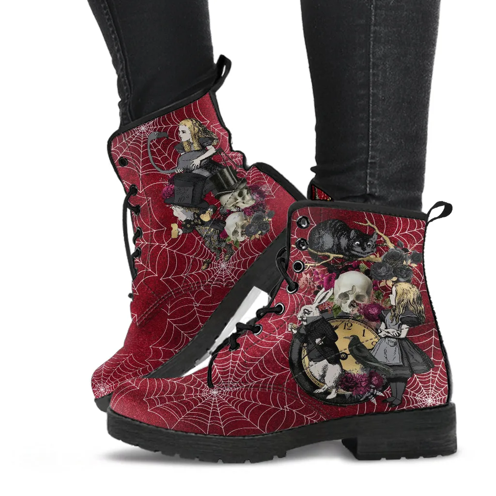 Alice in Wonderland Boots - Alice in Wonderland Gifts #102 Goth Series, Custom Shoes, Vegan Leather 90s