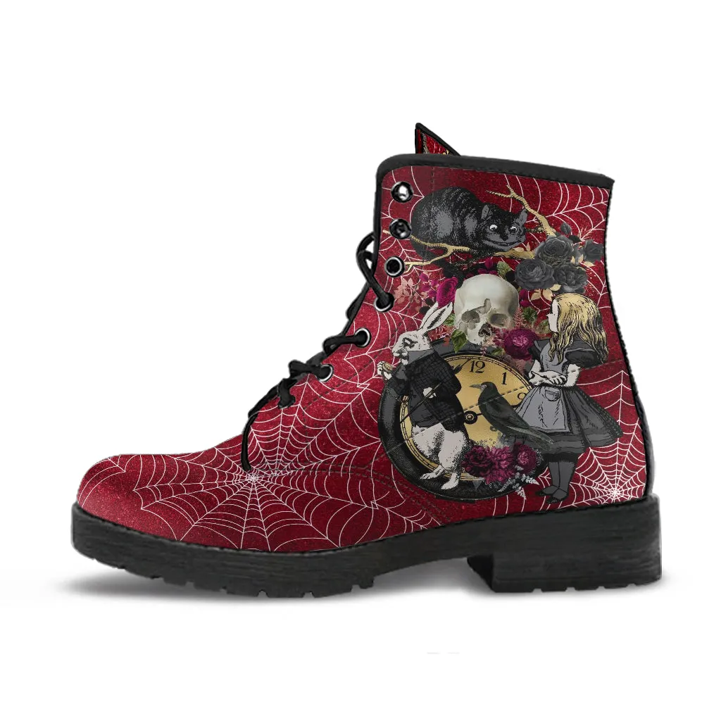 Alice in Wonderland Boots - Alice in Wonderland Gifts #102 Goth Series, Custom Shoes, Vegan Leather 90s