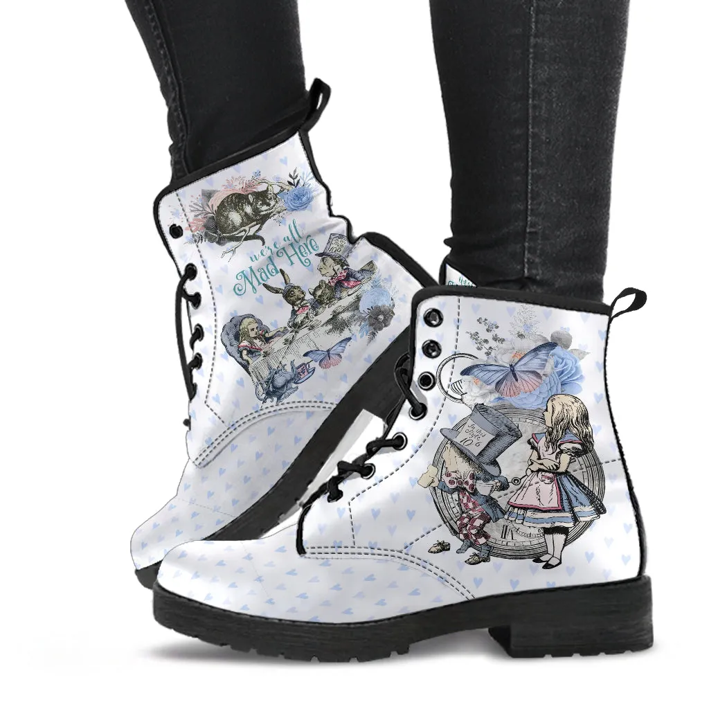 Alice in Wonderland Boots - Alice in Wonderland Gifts #103 Blue Series | Birthday Gift, Women's Boots, Handmade Lace Up Custom Shoes