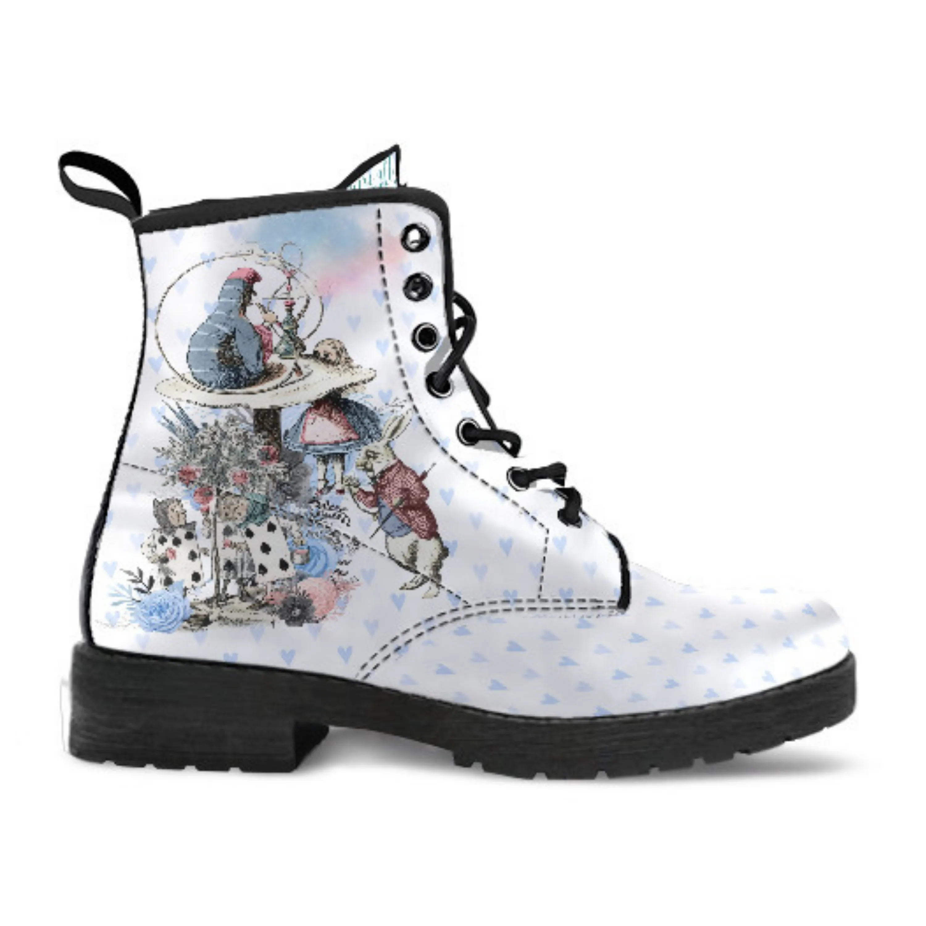 Alice in Wonderland Boots - Alice in Wonderland Gifts #103 Blue Series | Birthday Gift, Women's Boots, Handmade Lace Up Custom Shoes