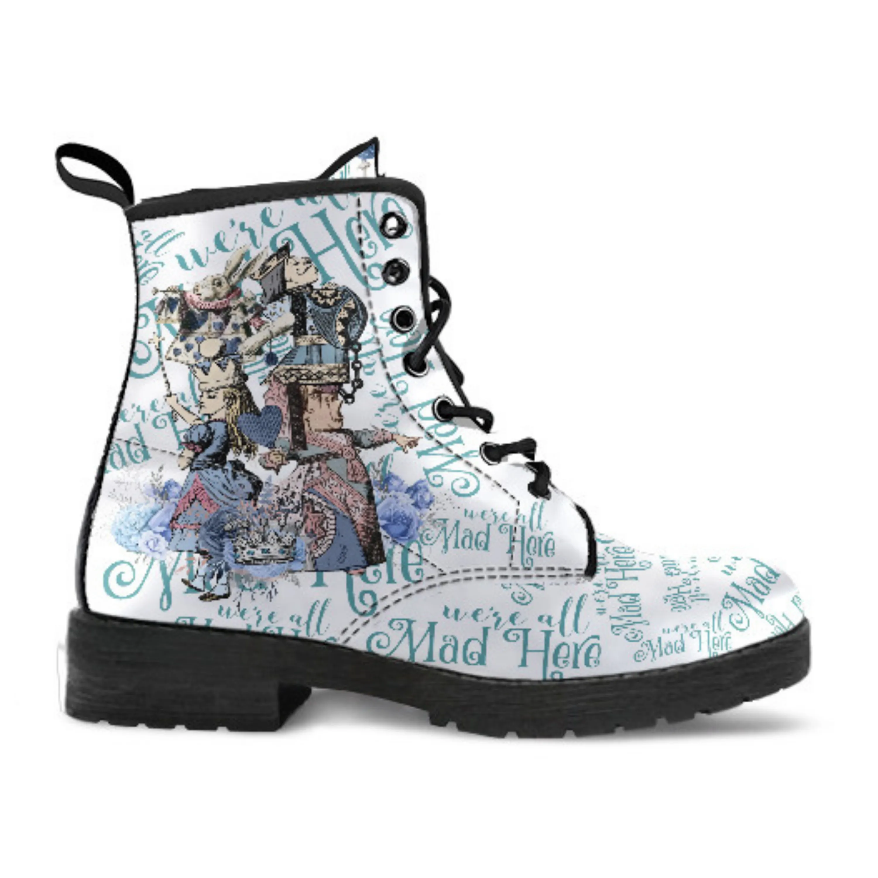 Alice in Wonderland Boots - Alice in Wonderland Gifts #104 Blue Series | Birthday Women's Boots Handmade Lace Up Boots Custom Shoes