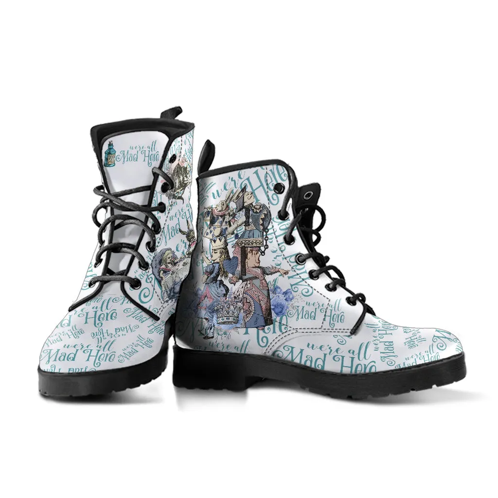 Alice in Wonderland Boots - Alice in Wonderland Gifts #104 Blue Series | Birthday Women's Boots Handmade Lace Up Boots Custom Shoes