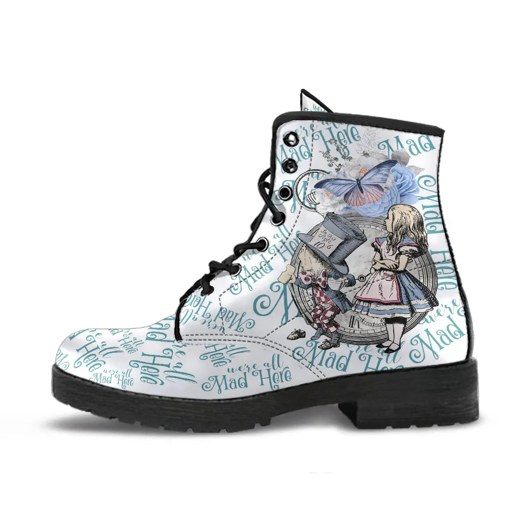 Alice in Wonderland Boots - Alice in Wonderland Gifts #104 Blue Series | Birthday Women's Boots Handmade Lace Up Boots Custom Shoes