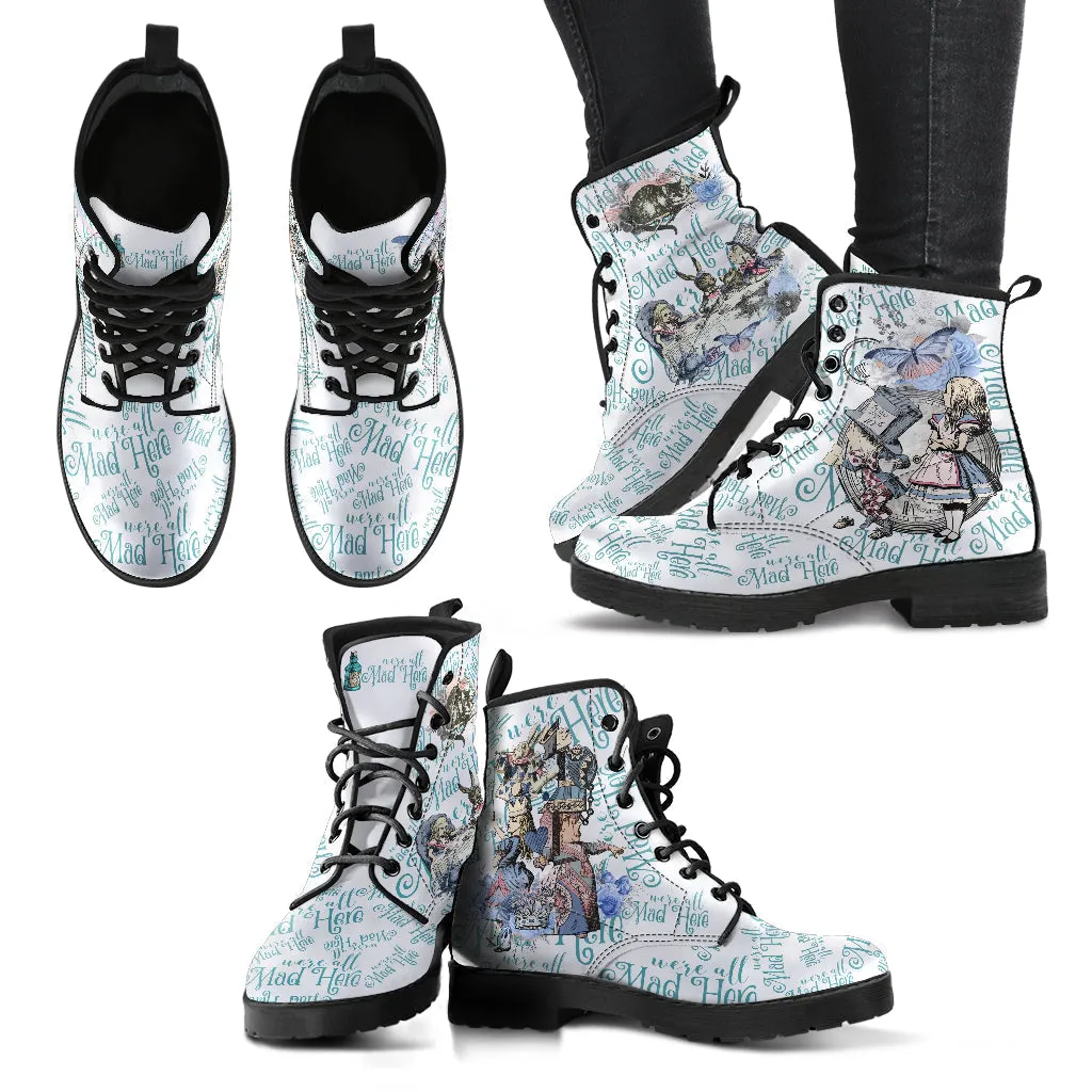 Alice in Wonderland Boots - Alice in Wonderland Gifts #104 Blue Series | Birthday Women's Boots Handmade Lace Up Boots Custom Shoes