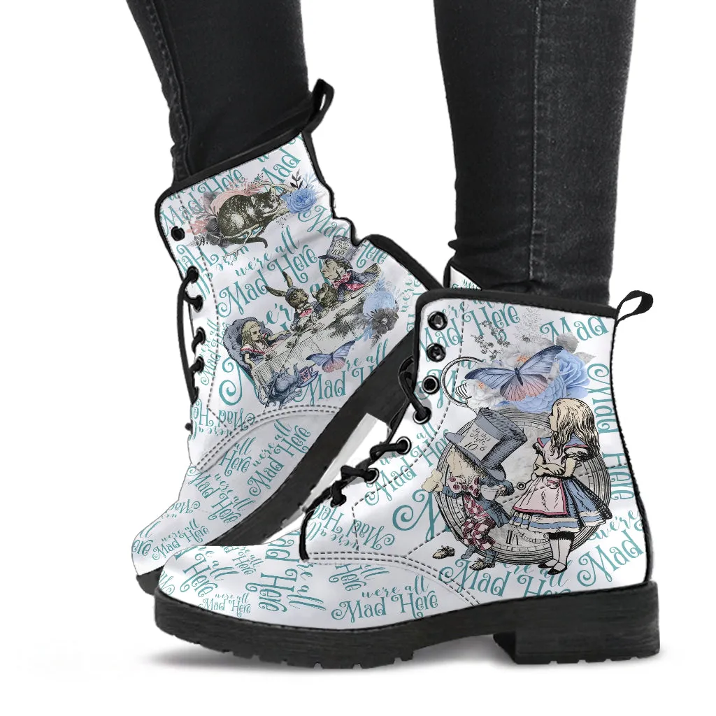 Alice in Wonderland Boots - Alice in Wonderland Gifts #104 Blue Series | Birthday Women's Boots Handmade Lace Up Boots Custom Shoes