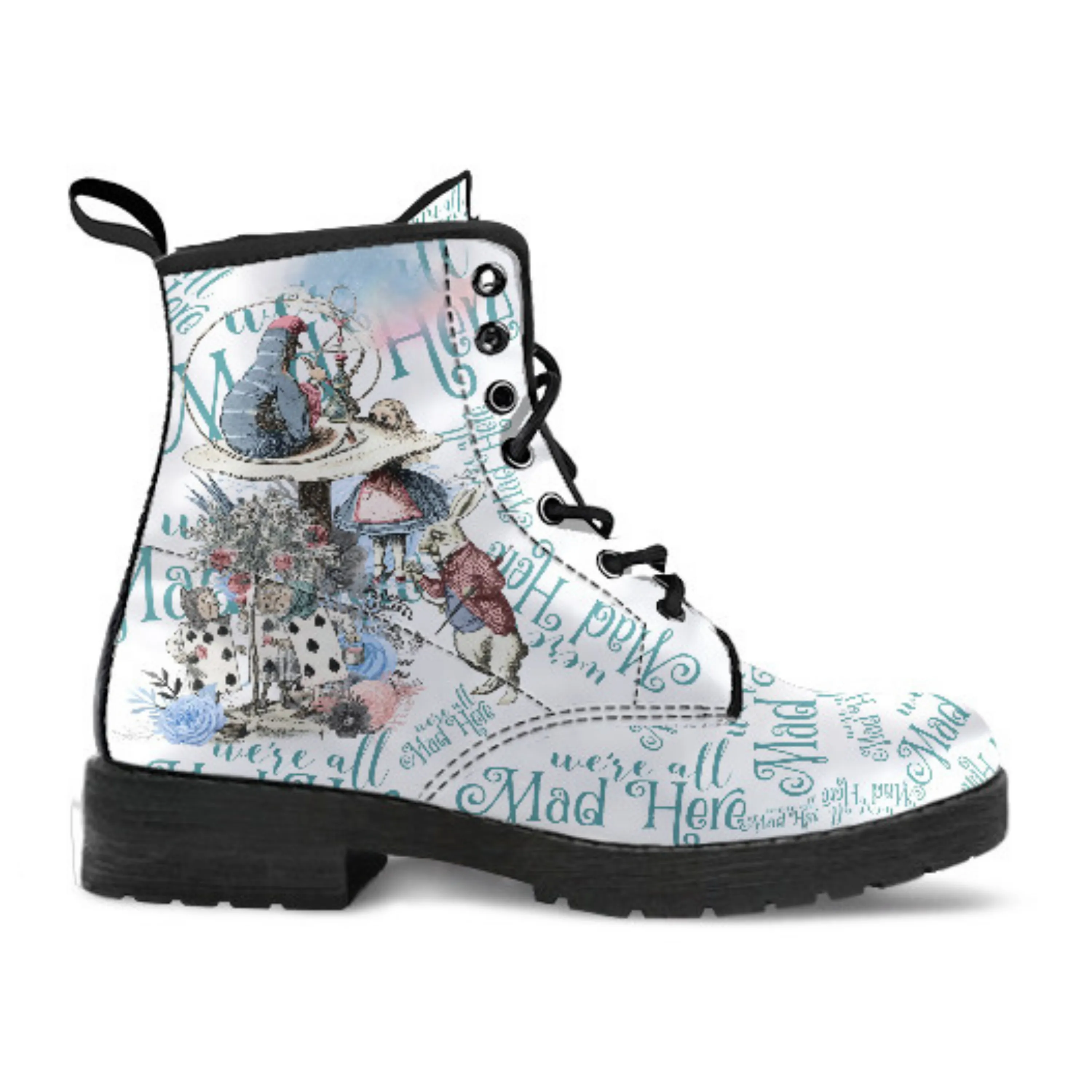 Alice in Wonderland Boots - Alice in Wonderland Gifts #104 Blue Series | Birthday Women's Boots Handmade Lace Up Boots Custom Shoes