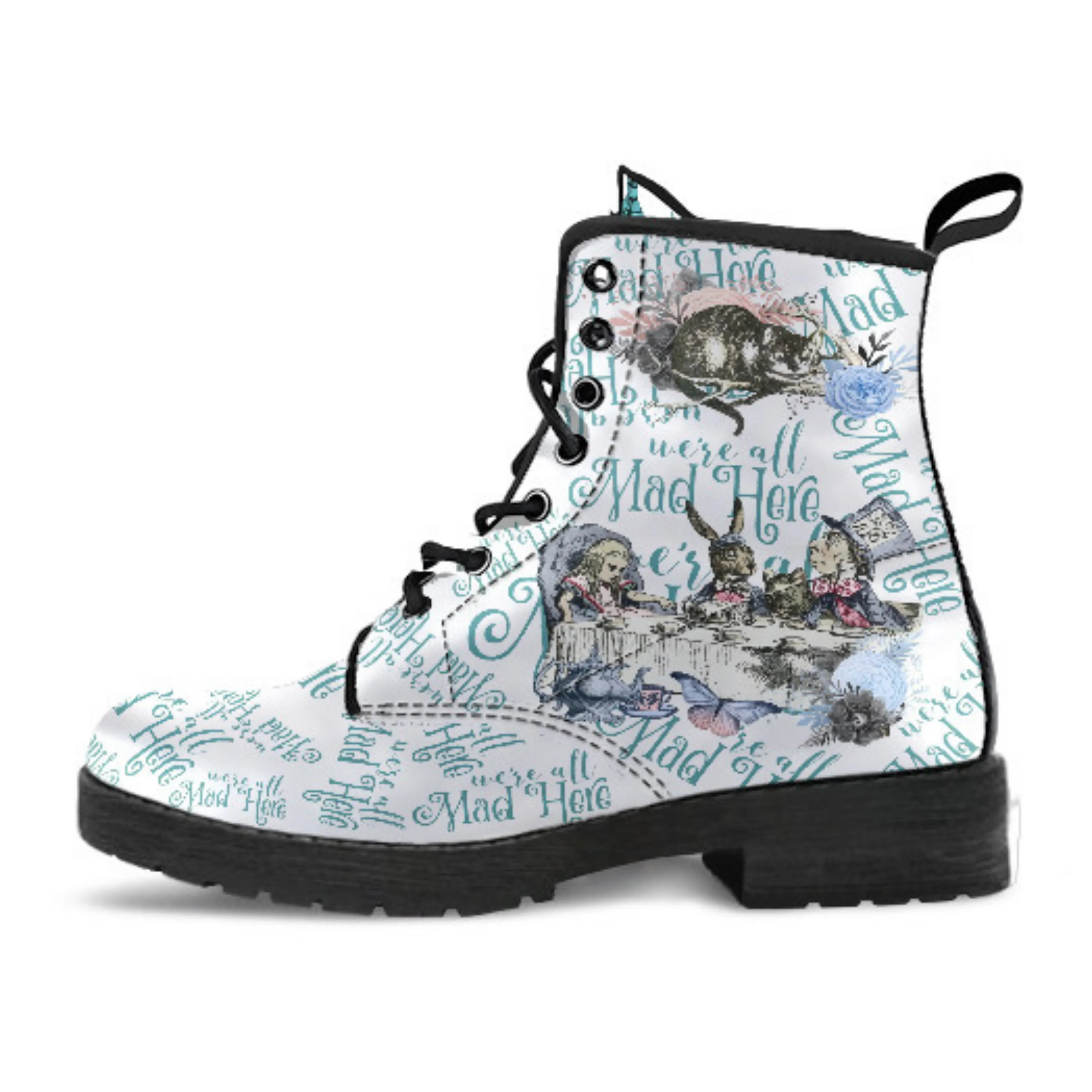 Alice in Wonderland Boots - Alice in Wonderland Gifts #104 Blue Series | Birthday Women's Boots Handmade Lace Up Boots Custom Shoes