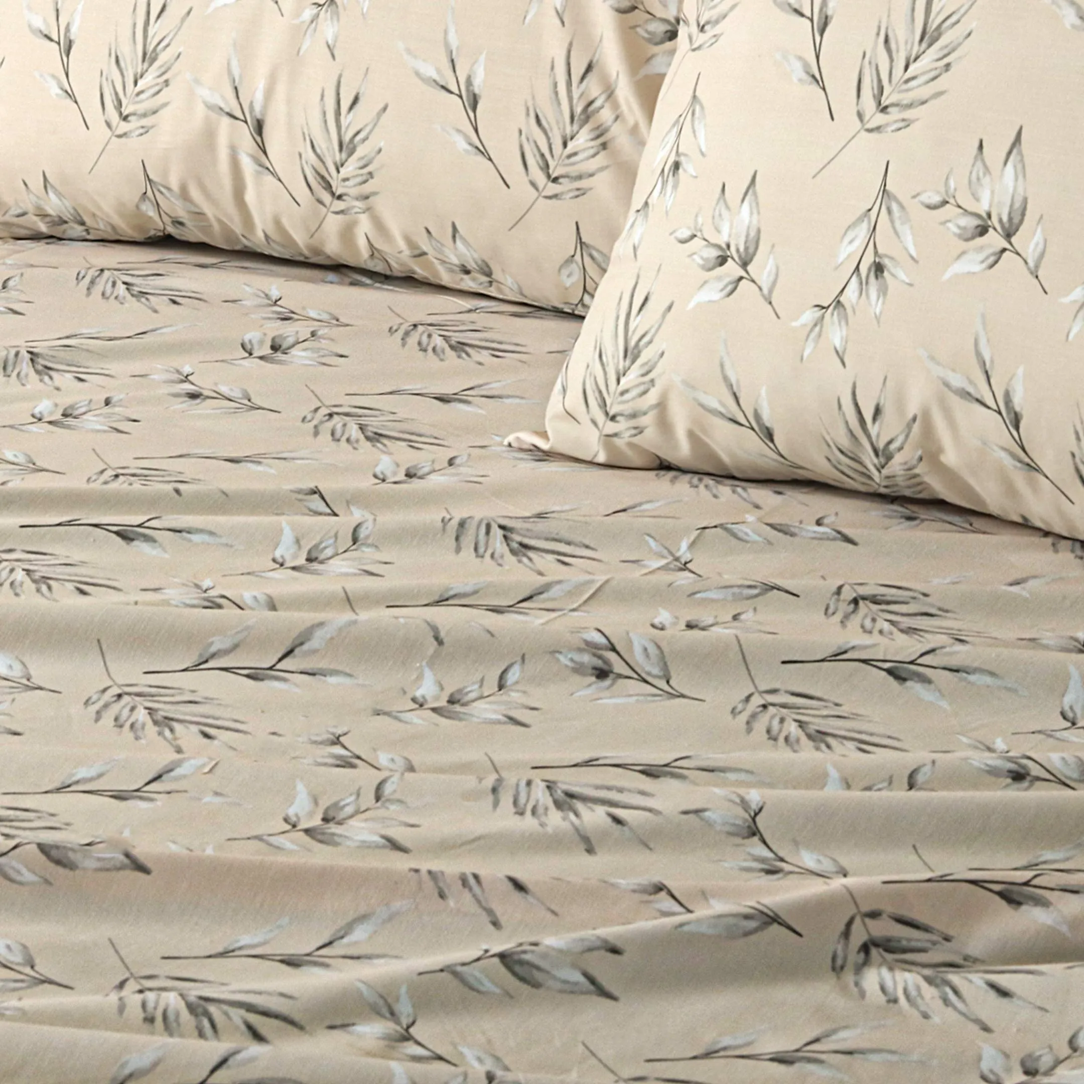 Beige Leafy Printed Bedsheet
