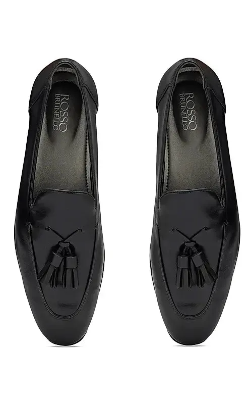 Black Leather Loafers With Tassels
