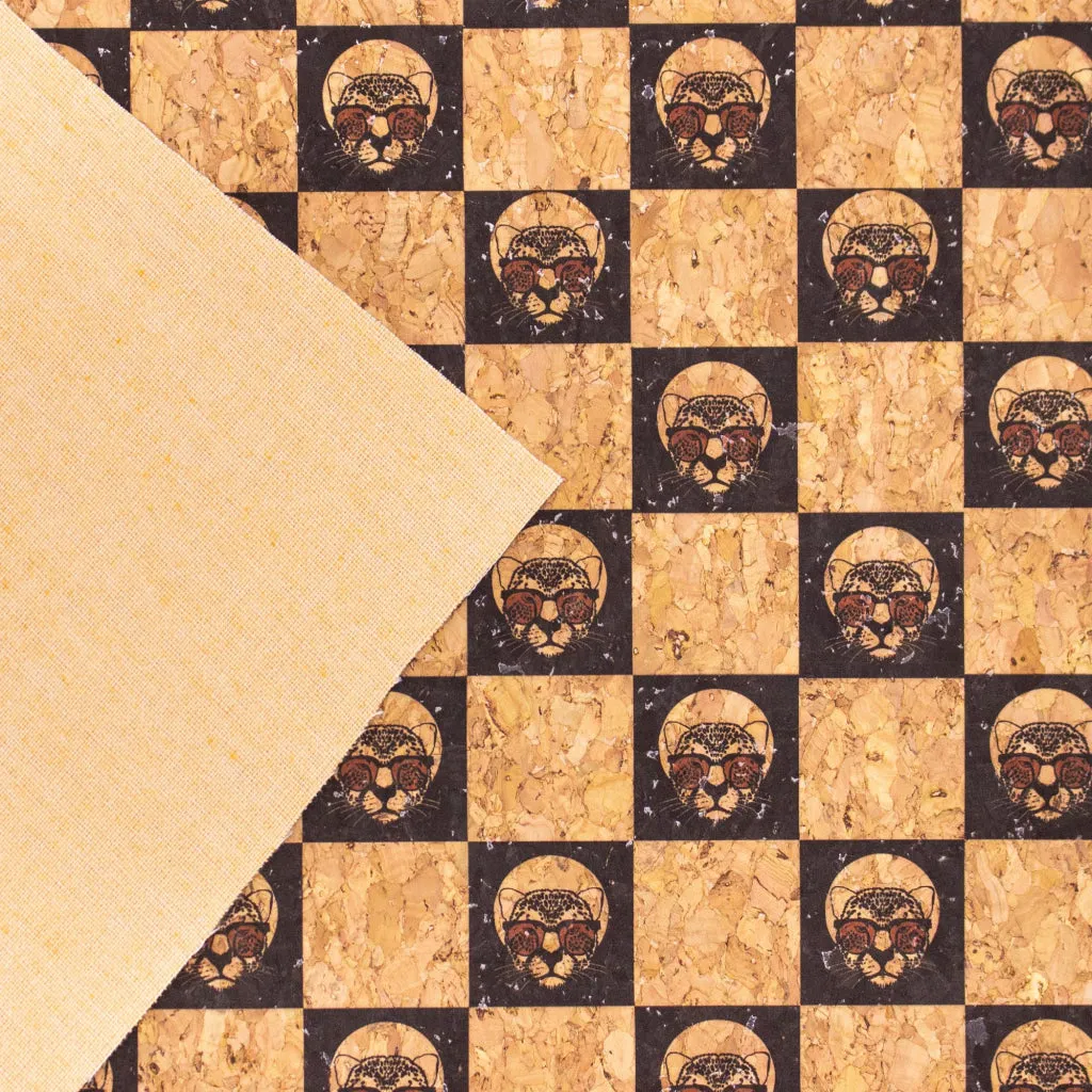 BUY 1 GET 1 FREE: Checkered Chess Leopard Print Cork Fabric-COF-283-A