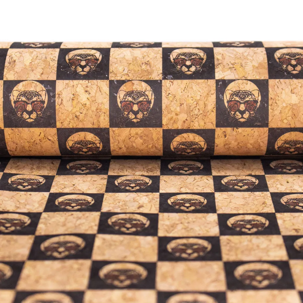 BUY 1 GET 1 FREE: Checkered Chess Leopard Print Cork Fabric-COF-283-A