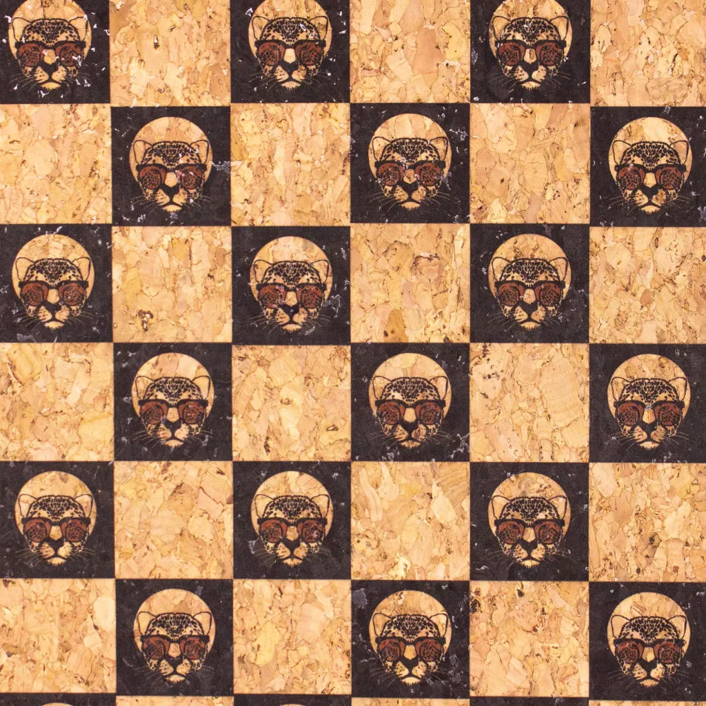 BUY 1 GET 1 FREE: Checkered Chess Leopard Print Cork Fabric-COF-283-A