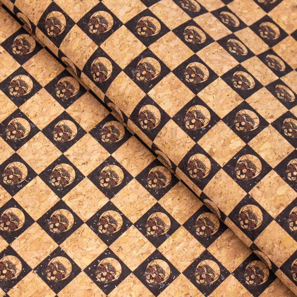 BUY 1 GET 1 FREE: Checkered Chess Leopard Print Cork Fabric-COF-283-A