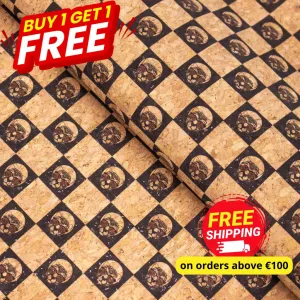 BUY 1 GET 1 FREE: Checkered Chess Leopard Print Cork Fabric-COF-283-A