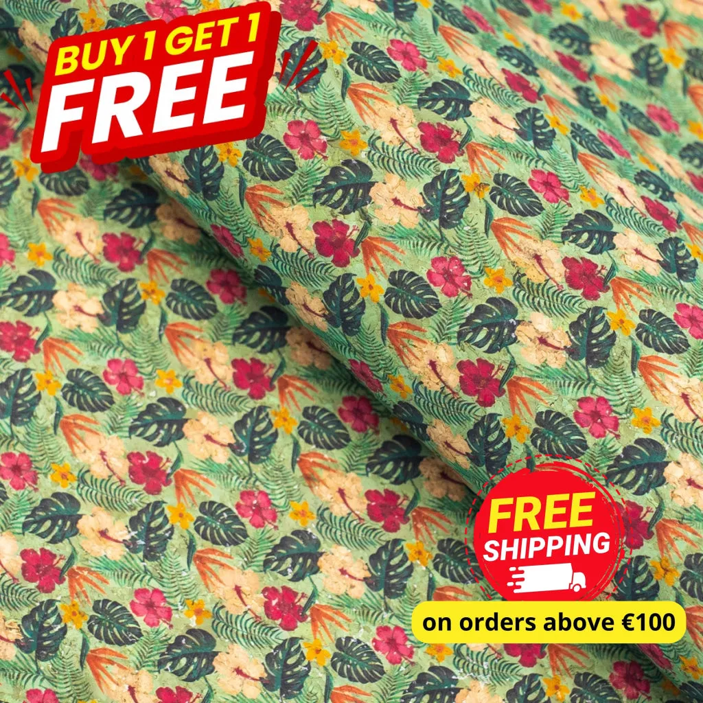 BUY 1 GET 1 FREE: Tropic Florals, Cork Fabric COF-311-A