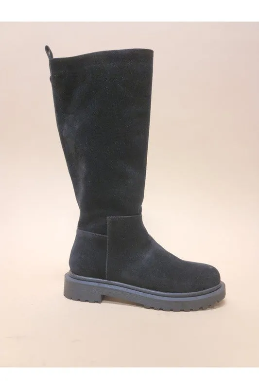 Casual Block Heel Vegan Leather Suede Long Boots