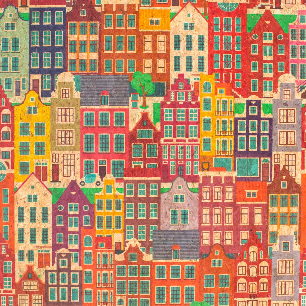 Charming European Townscape Cork Fabric Design COF-486