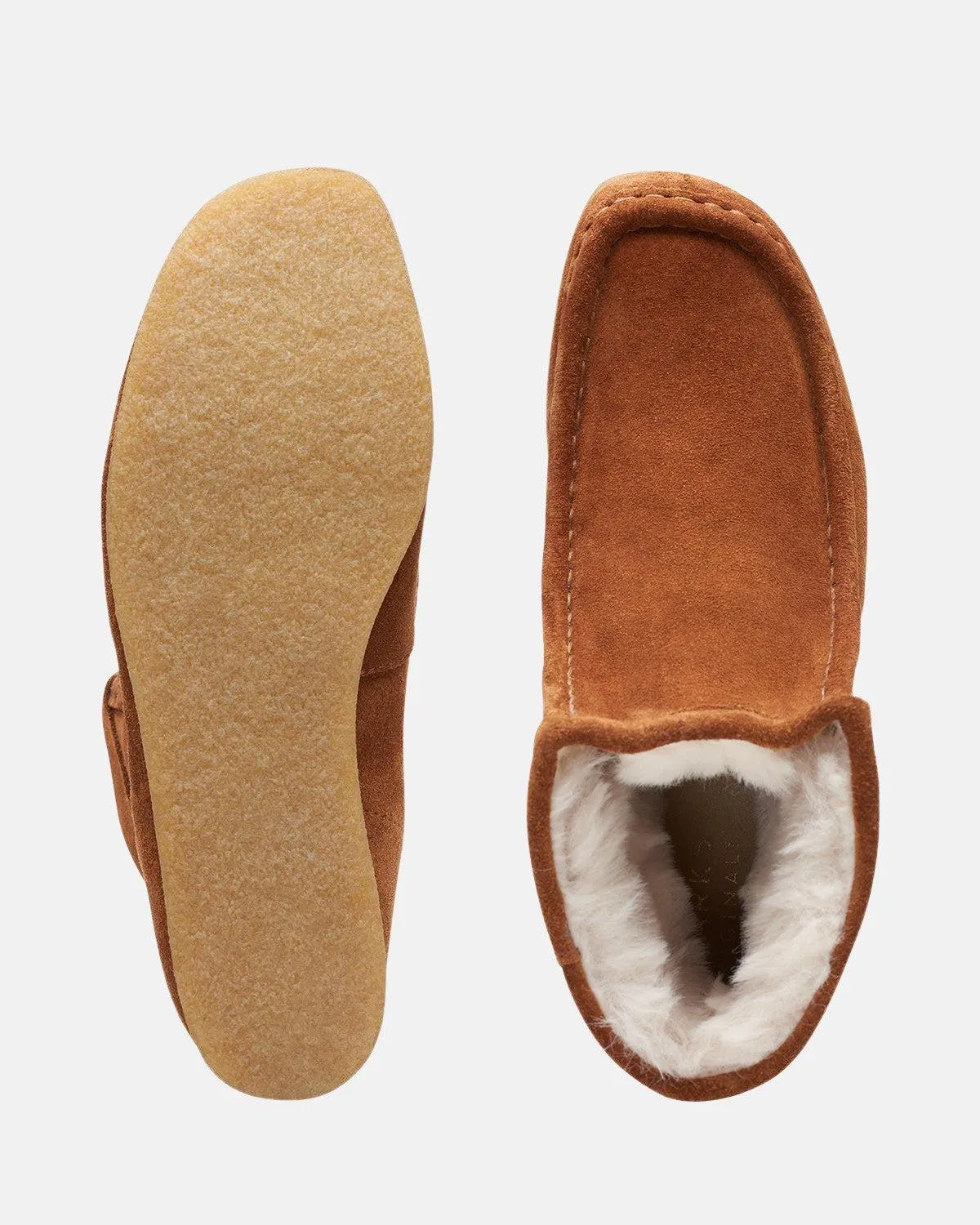 CLARKS ORIGINALS WOMENS WALLABEE HI BOOTS CARAMEL WLINED