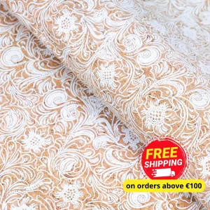 Classic Baroque Splendor: White Patterned Cork Fabric COF-510