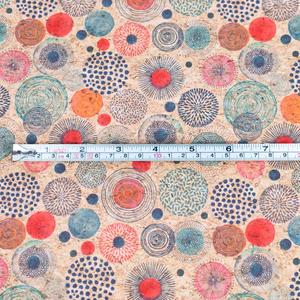 Colorful Circle Patterns on Cork Fabric COF-539