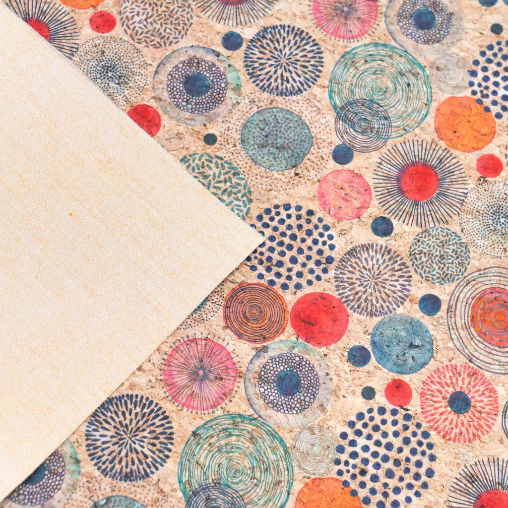 Colorful Circle Patterns on Cork Fabric COF-539