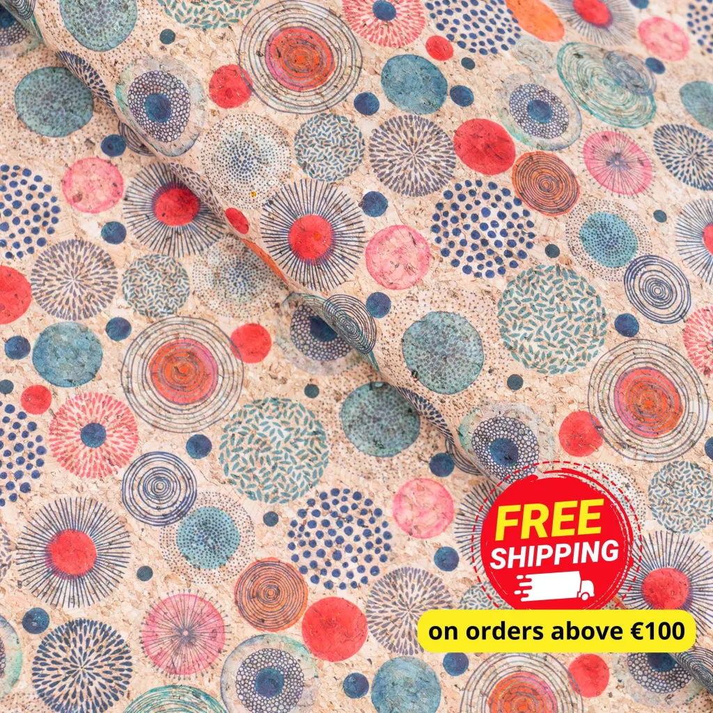 Colorful Circle Patterns on Cork Fabric COF-539