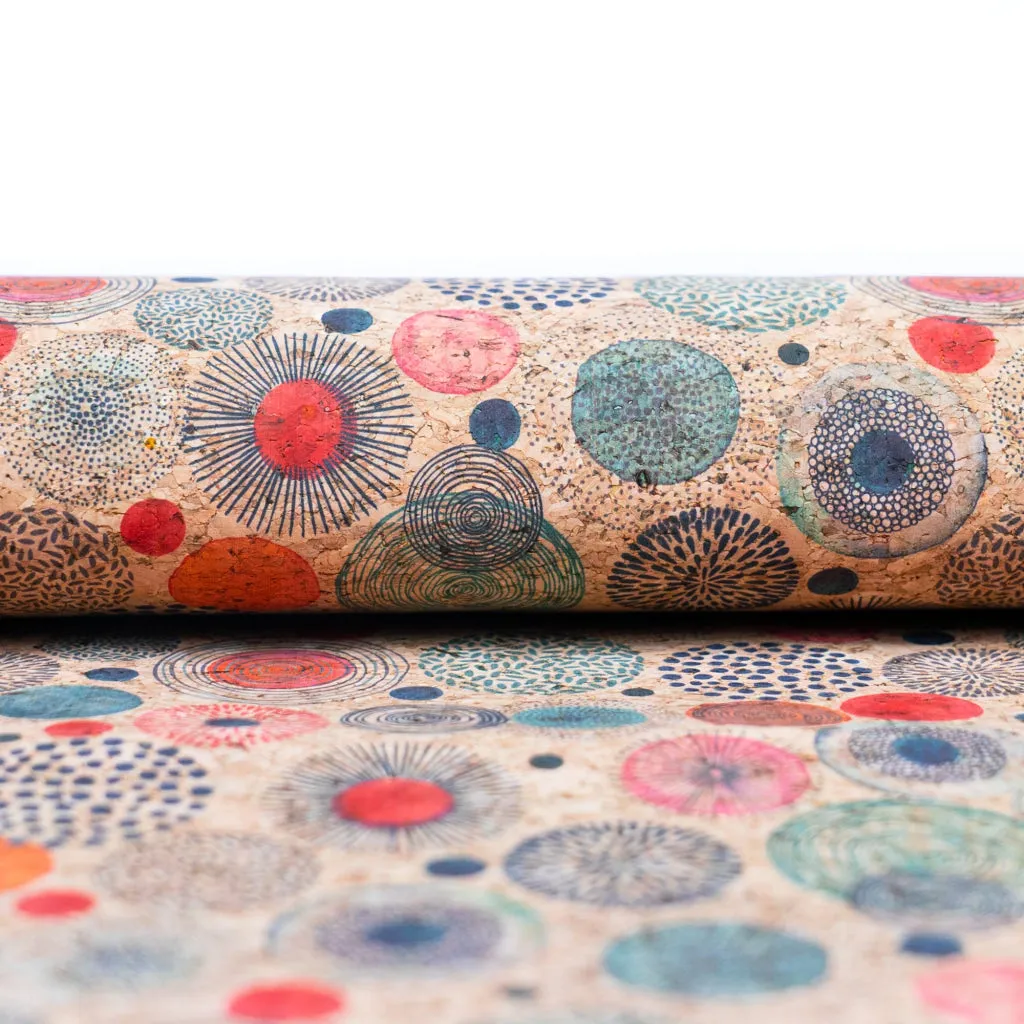 Colorful Circle Patterns on Cork Fabric COF-539