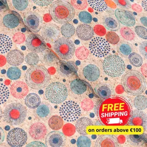 Colorful Circle Patterns on Cork Fabric COF-539